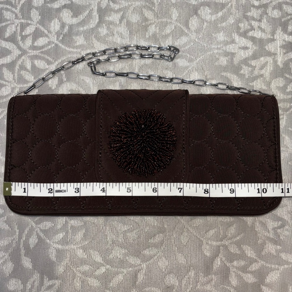Vera Bradley Dazzle Clutch Espresso Brown Quilted Beaded Pom Pom Purse - Picture 5 of 12